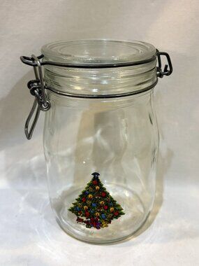 Ermetico 1 Liter Christmas Tree Latch Glass Jar Vintage Carlton Glass USA